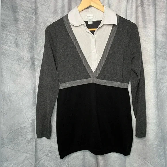 Motherhood Maternity Grey, Black and White Faux Layered Sweater - size Medium - Picture 5 of 9